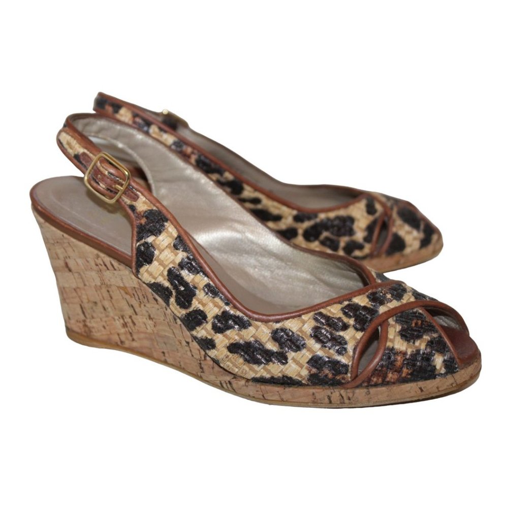 STUART WEITZMAN Womens Woven Peep-Toe Slingback Cork Wedge Heels SHOES Sz 7M